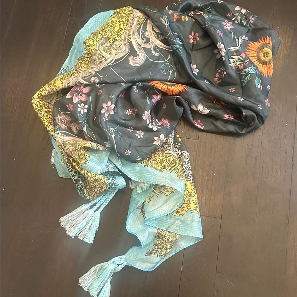 JOHNNY WAS BOTAN SILK SCARF WRAP 44” - Picture 3 of 3